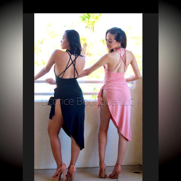 Black Asymmetrical High Slit Dress - Picture 3 of 4